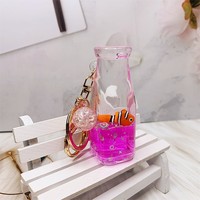 Porte-clés en acrylique avec bouteille de lait et animaux marins flottants - Pendentif mignon de créature marine de dessin animé pour accessoires de sac et cadeau