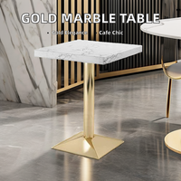 Table à manger carrée moderne avec pieds dorés, motif marbre, pour restauration rapide, café, restaurant, hôtel, bar