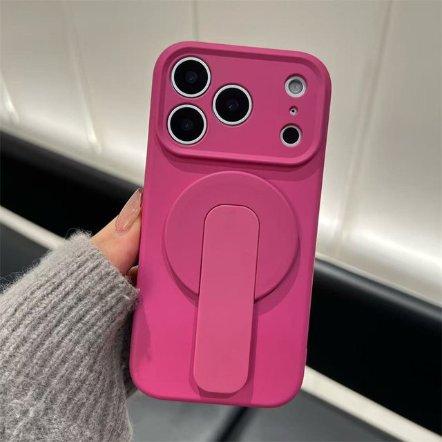 Liquid Silicone Magnetic Smartphone Protective Phone case with Retractable Kickstand Pull Out Stand for iphone 15 16 17 Pro Max
