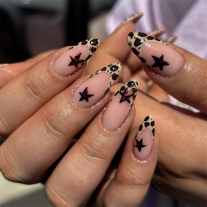 Tendance hivernale : <span class=keywords><strong>Ongles</strong></span> français noirs et dorés, imprimé léopard, 24 pièces, <span class=keywords><strong>ongles</strong></span> <span class=keywords><strong>en</strong></span> ABS à presser avec boîte d'emballage - Product Image 5