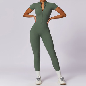 Tute con cerniera anteriore a maniche corte <span class=keywords><strong>pantaloni</strong></span> lunghi con scollo sottile da palestra abbigliamento da ginnastica body attillati attillati da donna - Product Image 5