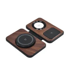 Newest Portable Desktop Mobile Phone Wireless Charger Station 3 In1 Folding Magnetic Foldable 10W 15W Wood Wireless Charger