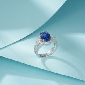 925 silver cultivated sapphire ring oval water droplet light luxury women's ring - Product Image 3