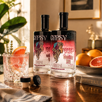 Bouteille de gin plate en verre extra clair de 750 ml, impression numérique dégradée noire avec bouchon en bois, logo personnalisé, vente en gros