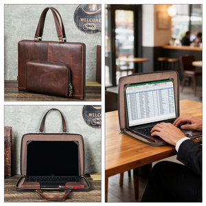 Borsa per Laptop da 14 Pollici con Tasca per Accessori per Dell HP Custodia da Viaggio in Pelle di Vacchetta con Cerniera per Macbook Pro CF3067 - Product Image 2