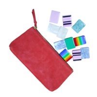 Pochette en daim rouge pour jetons de Mahjong, sac à dés en cuir, pochette pour jeux de société, coffret cadeau, portefeuille, porte-monnaie