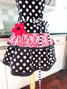 <span class=keywords><strong>Tablier</strong></span> de cuisine pour <span class=keywords><strong>femme</strong></span> Sweety, 3 couches, imprimé à pois et à volants, rayures verticales orange, fleurs, en coton - Product Image 4