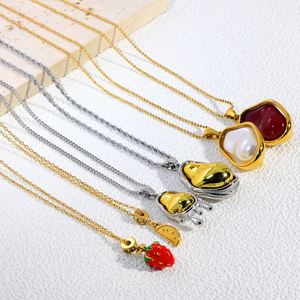 JUSNOVA - Collar de Cadena de Eslabones de Acero Inoxidable Chapado en Oro de 18K al por Mayor, Collar con Circonita Esmaltada, Joyería Vintage para Mujer - Product Image 2