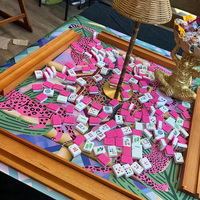 Napperon de table Charleston mignon imprimé antidérapant, motif floral singe, style Mahjong, avec nœuds, rubans et bordure à motif clé grecque