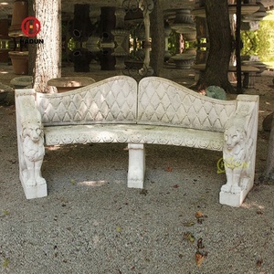 Banc de jardin en marbre <span class=keywords><strong>beige</strong></span> sculpté à la main en pierre naturelle avec sphinx - Product Image 3