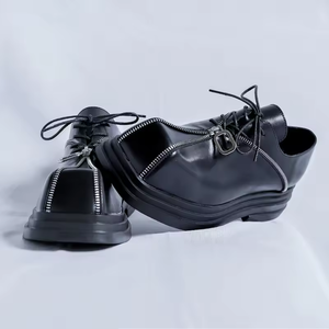 Chaussures habillées en cuir de haute qualité à bout carré, augmentant la taille, semelle épaisse, chaussures en cuir noires à fermeture éclair pour hommes, chaussures décontractées - Product Image 4