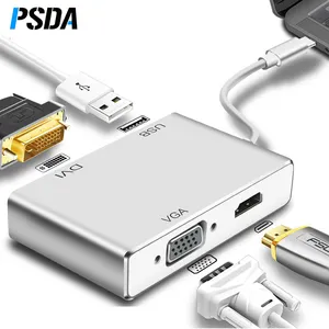 PSDA USB C kablo HDTV DVI VGA USB tip-c erkek HDTV / DVI/VGA/USB dişi 4K 1080P MultiPort kablo adaptörü için Dell XPS Acer