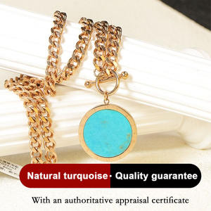 Colgante de placa redonda de turquesa de oro de 14 quilates, collar de dijes, estilo clásico geométrico para regalo suministrado por buen proveedor - Product Image 2