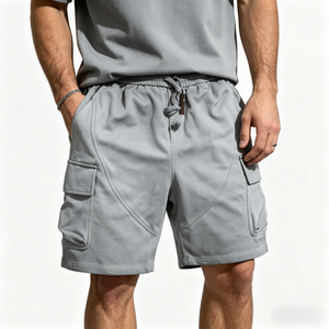 Pantalones Cortos Cargo Personalizados para Hombre, con Cordón, Estilo Casual Desgastado, Color Sólido, Tela de Algodón Transpirable, con Bolsillos - Product Image 1