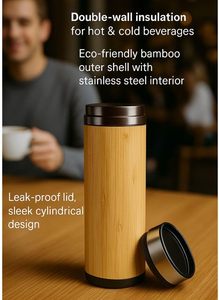 Set Regalo Aziendale Ecologico con Bottiglia d'Acqua in Bambù, Diario Artigianale, Penna, Portachiavi e Segnalibro in Legno con Motivo a Nuvole - Product Image 4