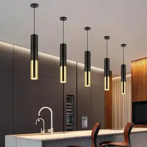Luz pingente tubo alumínio Modern Black Brass Gold Home Kitchen Bedside Pendant Light