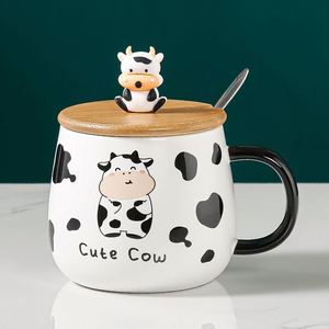 Tasse à café en céramique réutilisable Offre Spéciale avec couvercle de vache mignon et cuillère à usage décontracté pour l'école et les fêtes - Product Image 6
