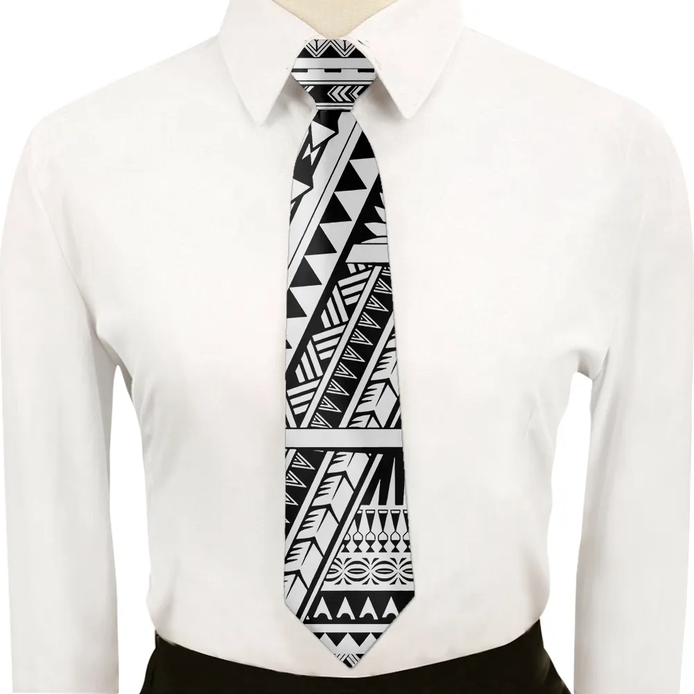 Personalized Black And White Tribal Polynesian Tattoo Tie Mens Printed Custom Fashion Accessories Neck Ties For Men Wholesale