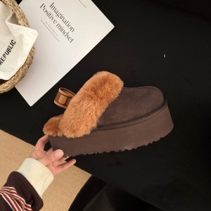 Thick-soled home shearling lace-up <strong>slippers</strong> snow <strong>boots</strong> women's <strong>boots</strong> <strong>furry</strong> <strong>slippers</strong> - Product Image 1