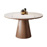 Table à manger moderne pliable et extensible en pierre frittée avec pieds en bois et 8 chaises pour usage domestique