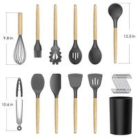 Meilleures ventes d'ustensiles de cuisine en silicone, ensemble de 12 pièces, ensemble d'ustensiles de cuisine en silicone avec support
