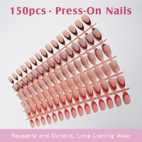 150 faux ongles courts en amande à presser, 5 couleurs, classiques, style French Manucure, nude marron, réutilisables, en gel, 15 tailles, en boîte
