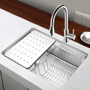 Fregadero de Cocina Grande de un Solo Tazón, Lavabo Integrado para Verduras, Sin Recubrimiento, de Acero Inoxidable 304 con Grifo Extraíble - Product Image 1