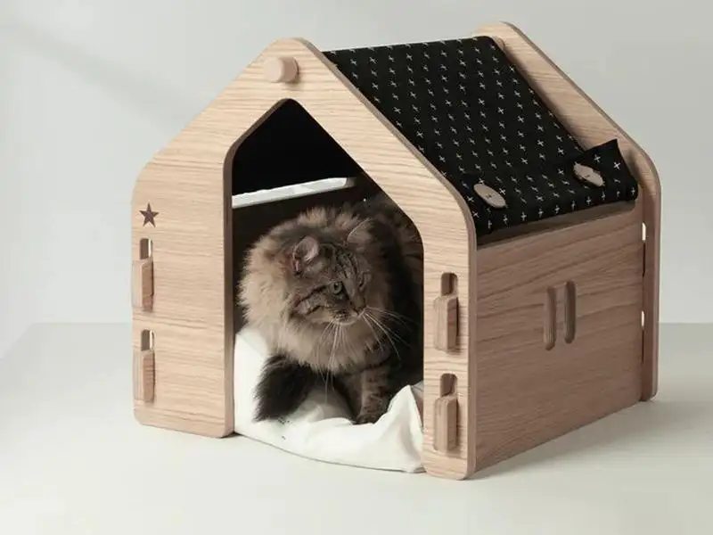 Jaula rústica de madera para perros, casa para gatos, jaula para perrera, casa moderna para interiores, cajas para perros con alfombrilla de cojín