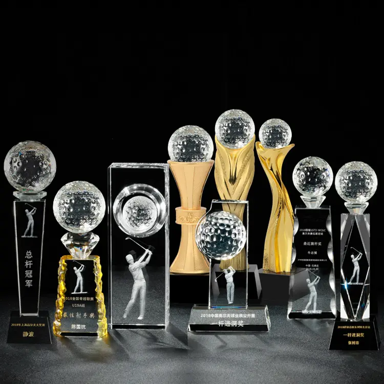 ¡Venta al por mayor! Exquisita decoración personalizada de cristal, regalos de negocios, jugador de Golf deportivo, premios de cristal
