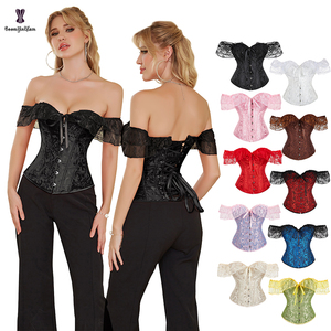 Frente 6 Busk cierre cordón vendaje Bustier Festival tamaño grande tetona señoras claro y azul oscuro encaje manga corsé Top para mujeres - Product Image 6