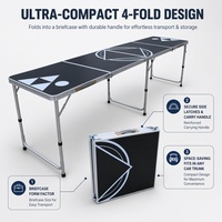 Table de beer pong portable de 8 pieds, pliable en 4 sections, en aluminium, résistante à l'eau, pour les fêtes en plein air, les pique-niques, avec poignée de transport