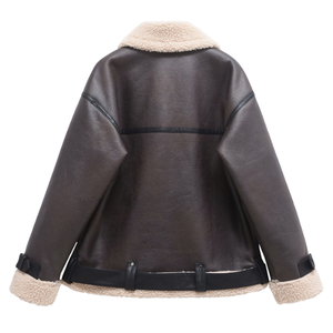 Cappotto <span class=keywords><strong>Trench</strong></span> Vintage Personalizzato con Fodera in Pile, Antivento, Ecologico, con Cerniera e Risvolto, Giacca in <span class=keywords><strong>Ecopelle</strong></span> PU per Donna - Product Image 2