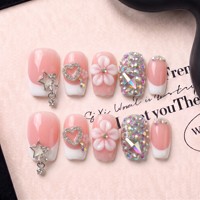 Ongles à presser en acrylique faits main, courbes carrées 2.0, avec logo personnalisé et marque privée, couverture complète, PMMA, incrustation émail, 10 pièces