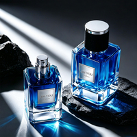 Flacon de parfum carré en verre vide de luxe personnalisé 30ml 70ml 100ml avec pompe pulvérisatrice, rechargeable, avec boîte à collier en plastique PP et impression sérigraphiée
