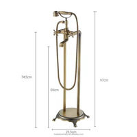 Ferro-grifo de baño de suelo dorado antiguo retro, grifería de bañera independiente, montaje en suelo dorado
