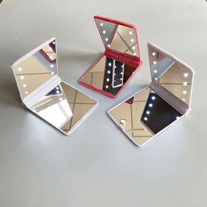 New Design 8 LED Light Lamp <b>Folder</b> Portable Pocket Makeup Mirror Cosmetic Desktop Foldable Pocket Mirror With Led Light - Product Image 1