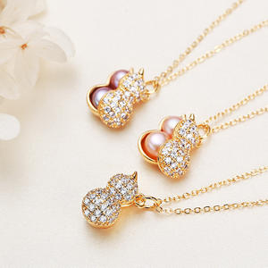 Pendentif en perle d'eau douce de style gourde en alliage de cuivre incrusté de zircon, style unique, vente en gros - Product Image 2