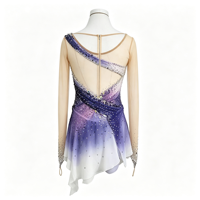 Robe de patinage artistique à une épaule, dégradé violet et blanc, ornée de strass, en tissu mesh, pour compétition et spectacle sur glace (adultes et enfants)