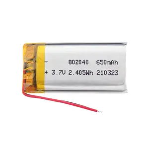 802040 3.7v 650mah 충전식 리튬 이온 배터리 마사지 스틱 VR 안경 레코더 스마트 시계 배터리 852540 702040 2.22wh