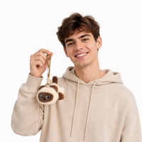 Porte-clés en peluche chat siamois brodé, jouet anti-stress mignon et kawaii, cadeau d'anniversaire, jouets en peluche personnalisés