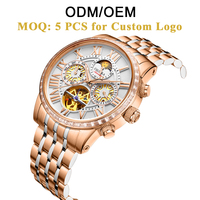 Montre mécanique automatique Caluola ODM/OEM, Tourbillon, Cadran squelette à volant d'inertie, Acier inoxydable, Analogique, Verre saphir, Cadran 22mm 42mm