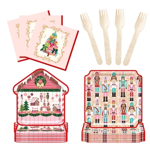 DAMAI Christmas Customized Nutcracker <b>Pattern</b> Party Tableware Set Disposable Christmas <b>Paper</b> Plaid Plate Cup Napkins Decoration - Product Image 1