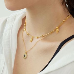 Collier Pendentif Dylam Design Spécial en Argent S925 avec Chaîne Perlée, Symbole Hamsa de Protection, Zircon Cubique 5A, Œil Bleu et Pendentif Gland - Product Image 2