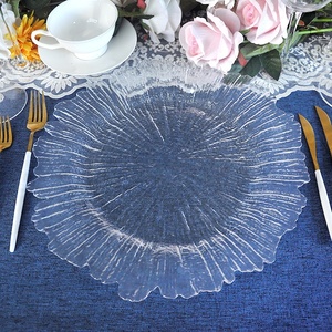 Assiettes de présentation en <span class=keywords><strong>verre</strong></span> or <span class=keywords><strong>champagne</strong></span> clair 35CM, sous-assiettes rose poudré motif récif pour événements de mariage et décoration de fêtes - Product Image 4