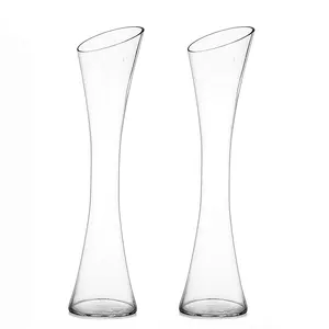 16英寸透明透明凹面玻璃花卉容器高玻璃花瓶婚礼摆件