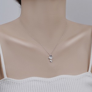 Fish Pendant Necklace Silver Tone Blue Eyes Animal Zodiac Clavicle Chain 10cm Extended - Product Image 2