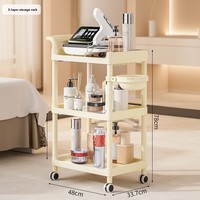 Petit chariot de rangement mobile à trois niveaux en plastique pour salon de beauté, organisateur d'équipements et d'outils de soins cosmétiques, design moderne