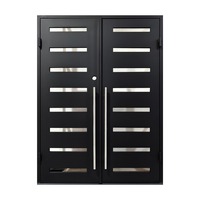 Porte d'entrée en fer forgé à double entrée de style moderne en ligne, ouverture en Chine, achat extérieur de villa, verre et acier inoxydable inclus