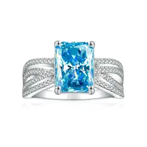 Fashion Jewelry Sterling Silver Exquisite Twist Blue Zirconia Stone Prong Setting Jewellery 925 Sterling Silver Twist Ring
