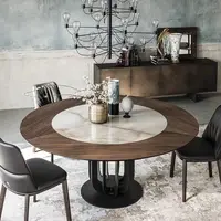 Round Marble Wood Table Top with Rotating Lazy Susan